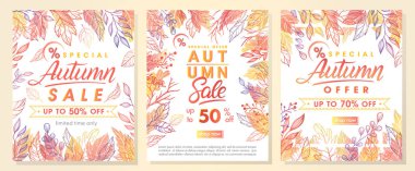 Sonbahar yaprakları ve sonbahar renkleri çiçek öğelerle birlikte sonbahar özel fırsat afiş. Satılık sezon kart, el ilanları, afişler, promosyon, özel indirim ve daha fazla baskı için mükemmel. Vektör sonbahar promosyon