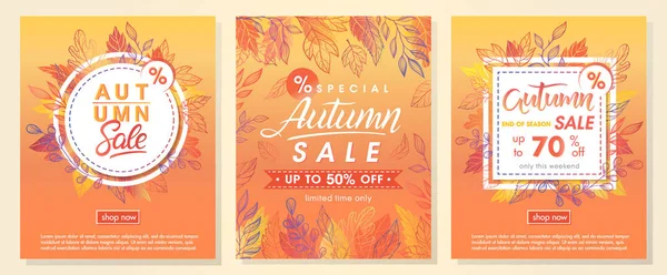 Herbst Sonderangebot Banner Mit Herbstblättern Und Floralen Elementen Herbstfarben Verkauf — Stockvektor