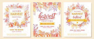 Sonbaharda hasat festivali postes ile sonbahar yaprak ve çiçek öğeleri sonbahar renkleri. Hasat Festivali tasarımı, el ilanı, afiş, davetiye, promosyonlar ve daha fazla baskı için mükemmel. Sonbahar vektör çizim