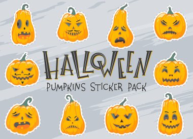 Halloween pumpkins Striker paketi. Cadılar Bayramı tasarım parmak, el ilanları, afişler, davetiyeler, scrapbooking, tebrikler ve daha fazla tebrik için mükemmel. Vektör Halloween karakterler.