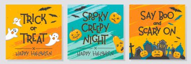Cadılar Bayramı tebrik el ile toplama yazı, hayaletler, kabak ve örümcek ağı boyalı. Mükemmel, parti el ilanları, kartları, tanıtımlarını, tatil davetiyeleri ve daha fazla baskı için. Cadılar Bayramı çizimler vektör.