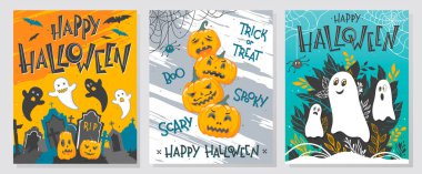 Cadılar Bayramı tebrik el ile toplama yazı, hayaletler, kabak ve örümcek ağı boyalı. Mükemmel, parti el ilanları, kartları, tanıtımlarını, tatil davetiyeleri ve daha fazla baskı için. Cadılar Bayramı çizimler vektör.