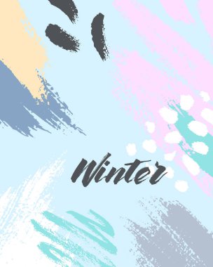 Trendy kış poster el ile çizilmiş şekiller ve dokular yumuşak pastel renklerle. Benzersiz grafik tasarım, el ilanı, afiş, davetiye, özel indirim ve daha fazla baskı için mükemmel. Modern vektör çizim.
