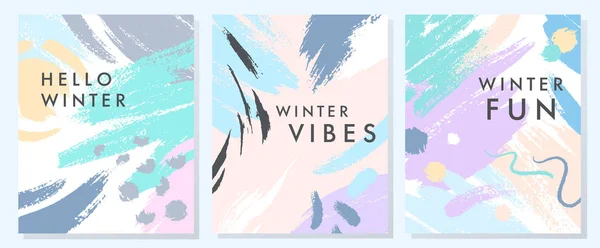Cartões Artísticos Únicos Inverno Com Formas Desenhadas Mão Texturas Cores — Vetor de Stock