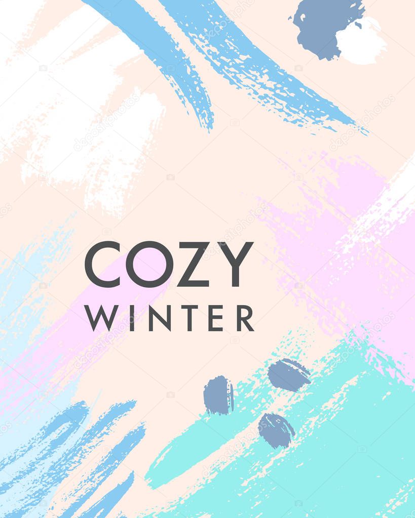 Trendy winter poster with hand drawn shapes and textures in soft pastel colors.Unique graphic design perfect for prints,flyers,banners,invitations,special offer and more.Modern vector illustration.