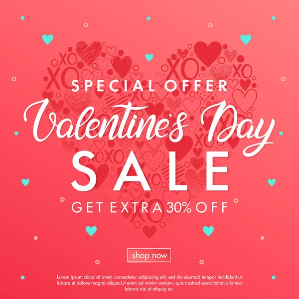 Valentines Day Special Offer Banner Different Hearts Sale Banner Template — Stock Vector