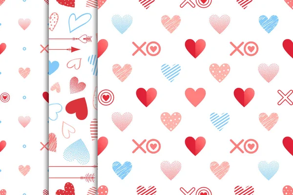 Kolekcja Wzorów Valentines Serca Strzałki Romantyczna Illustratiosn Idealny Dla Karty — Wektor stockowy