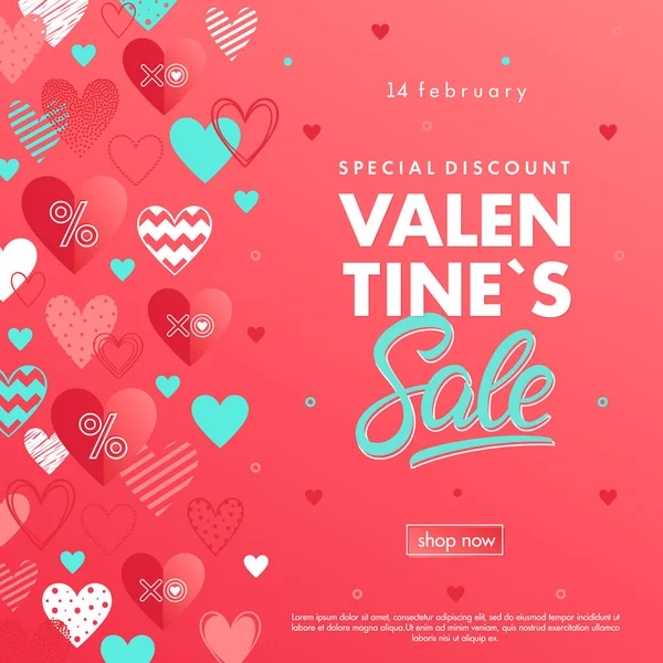 Valentines Day Special Offer Banner Different Hearts Sale Flyers Templates — Stock Vector