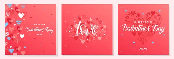 Kolekcja Kreatywnych Walentynki Karty Ręcznie Rysowane Napis Serca Romantyczny Ilustracje — Wektor stockowy