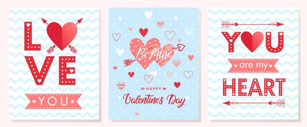 矢印ジグザグ背景とクリエイティブのバレンタインデー カードのコレクションです ビンテージ スタイルのプリント チラシ ポスター 休日の招待状にぴったりのロマンチックなイラスト — ストックベクタ
