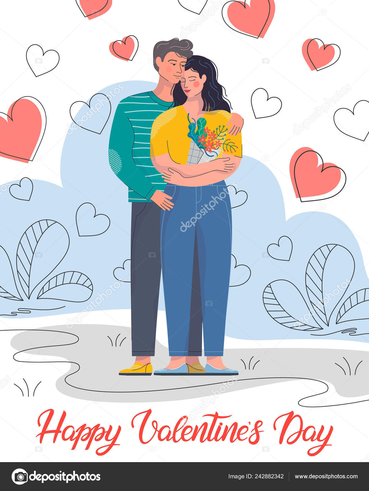 Klemmende Par Med Hjerter Bakgrunnen Søt Tegneserie Romantisk Illustrasjon  Perfekt stockvektor © XeniaArtwork #242882342, image size:1280x1700