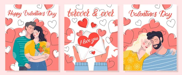 Collection Illustrations Romantiques Avec Lettre Amour Étreignant Les Couples Les — Image vectorielle