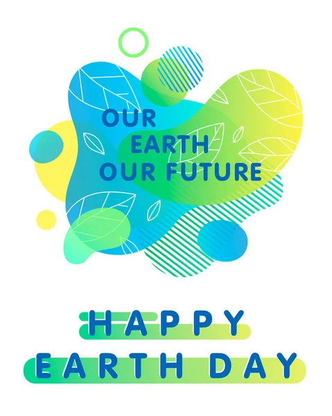 Earth Day Typografi Design Ljusa Flytande Former Små Blad Och — Stock vektor