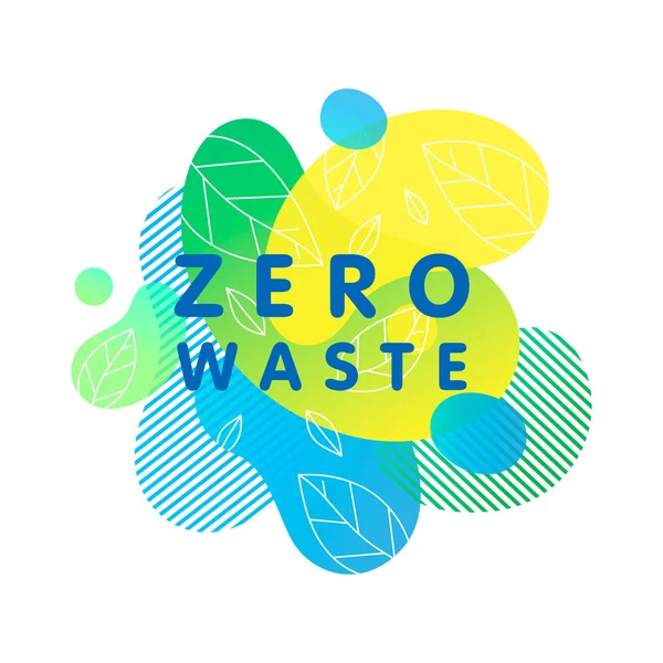 Zero Waste Concept Met Heldere Vloeibare Vormen Kleine Bladeren Geometrische — Stockvector