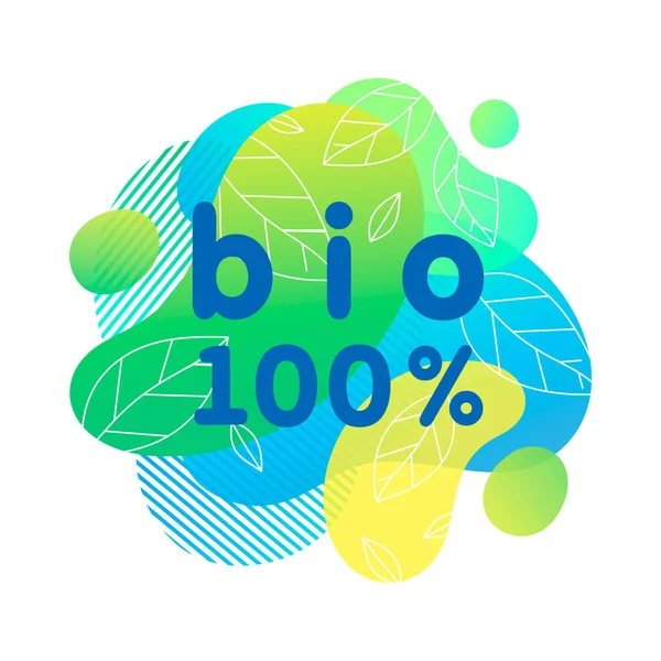 Bio Eco Etiqueta Engomada Natural Logotipo Con Formas Líquidas Composición — Vector de stock