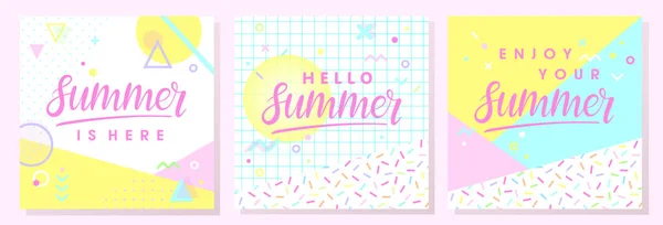 Set Künstlerischer Sommerkarten Mit Hellem Hintergrund Mustern Und Geometrischen Elementen — Stockvektor