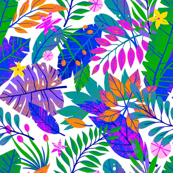 Zomer Vector Illustratie Met Heldere Tropische Bladeren Bloemen Toucan Multicolor — Stockvector