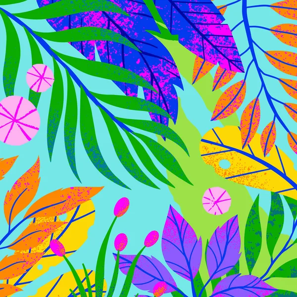 Universele Vector Illustratie Met Tropische Bladeren Bloemen Elementen Multicolor Planten — Stockvector