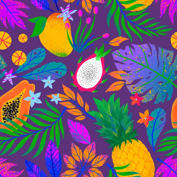 Summer Vector Seamless Pattern Hand Drawn Tropical Leaves Fruits Flowers Royalty Free Stock Vectors