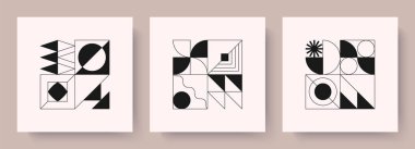 Basit şekillere ve elementlere sahip cesur geometrik tasarımlar. Gaddar estetik alanındaki soyut asgari sanat eserleri. Dijital baskılar, damgalama, paketleme, web, posterler, amblemler için modüler grafikler..