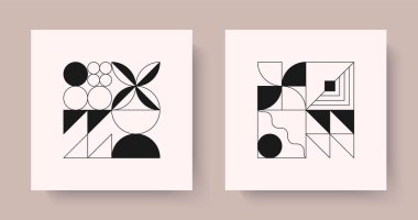 Brutalist stilde soyut geometrik kompozisyonlar. Basit şekiller, elementler içeren modaya uygun modüler tasarımlar. Minimalist İsviçre estetiği. Dijital baskı, markalaşma, web, posterler, amblemler için modern kalın grafikler.