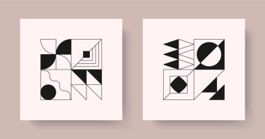 Basit şekillere ve elementlere sahip cesur geometrik tasarımlar. Gaddar estetik alanındaki soyut asgari sanat eserleri. Dijital baskılar, damgalama, paketleme, web, posterler, amblemler için modüler grafikler..