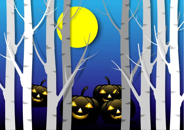 Desenho Fundo Halloween Abóbora Assustadora Com Lua Floresta Escura Cemitério — Fotografia de Stock