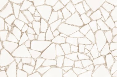 Kırık fayans mozaik seamless modeli. Beyaz ve krem gerçek duvar yüksek çözünürlüklü gerçek fotoğraf veya tuğla ile doku iç arka plan sorunsuz döşeme. Soyut duvar kağıdı düzensiz banyoda.