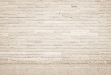Krem ve beyaz duvar dokusu, tuğla desenli modern dekoratif ev ve klasik taş döşeme döşemesi iç mimarisi veya kopya alanı için eski beton tuğla yığını dikişsiz doğa.
