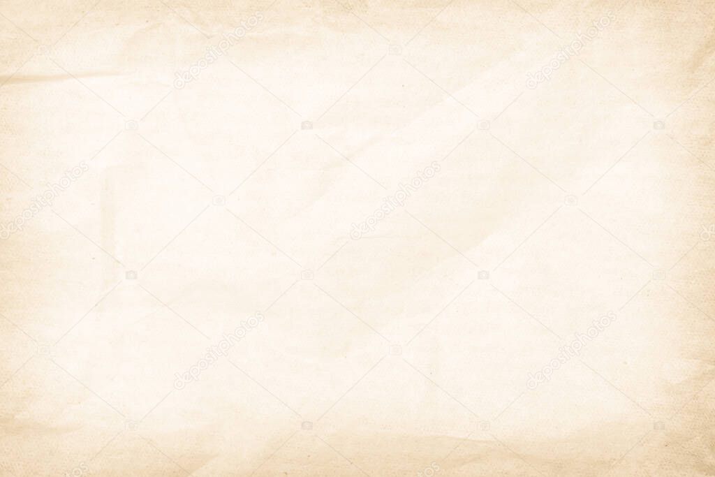Brown or Cream paper recycled craft texture background. Paper texture vintage page. Pattern rough art creased grunge old vintage page for surface design. Cardboard with vignette space for text letter. Design paperwork product or education concept.