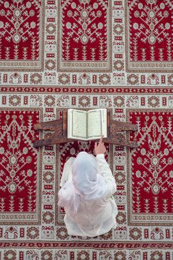 «Ana sayfa» hava görünümünü genç güzel Müslüman kadın dua içinde Camii