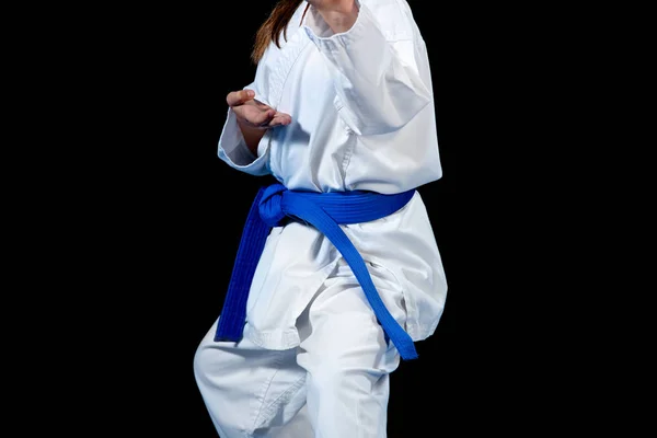 Young girl in a white kimono, karate — Stock Photo, Image