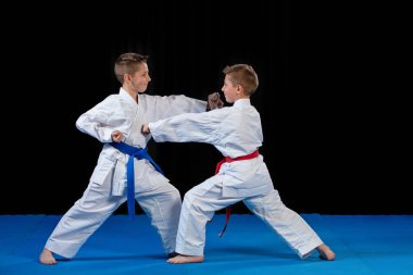 iki erkek karate kata egzersizleri, test yeterlilik eğitimi