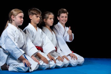 genç, güzel, başarılı çok etik karate çocuklar karate pozisyonda.