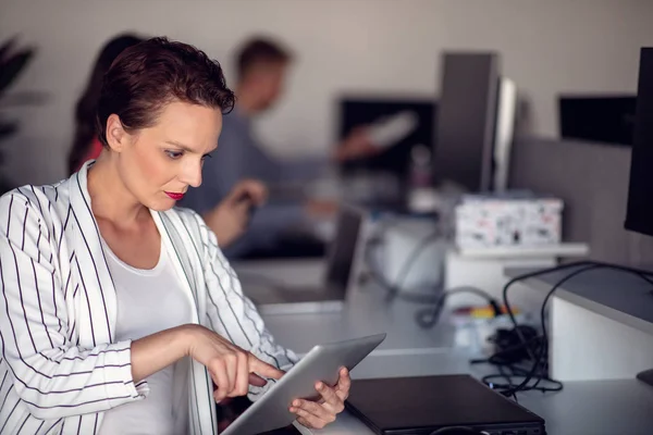 Stylish brunette working from home in her home office — Stock Photo, Image