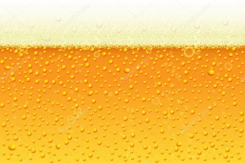 Light beer with foam background. Vector illustration in realistic style for pub and bar menu design, banners and flyers.