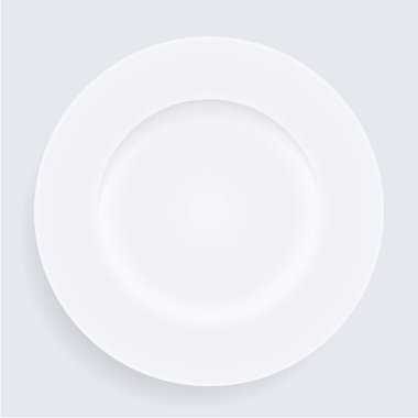 Beyaz boş porselen tabak. Vektör çizim gerçekçi tarzda.