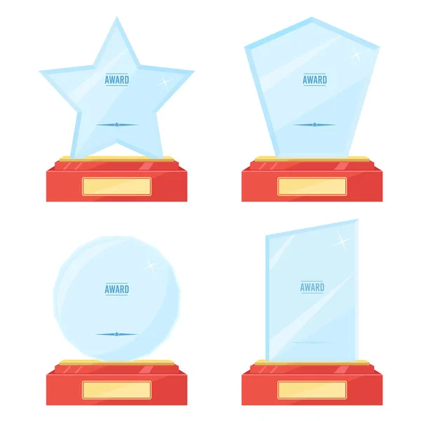 Glass trophy plaque awards vector set. Vector illustration in flat style. — Stock Vector