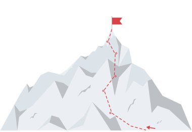 Dağın zirvesine tırmanma yolu. Başarı için iş yolculuğu yolu. Düz tarzda vektör Illustration.