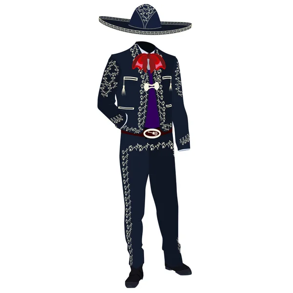 Mariachi Müzisyen Kostüm Mariachi Fötr Şapka Meksika Orta Amerika Geleneksel — Stok Vektör