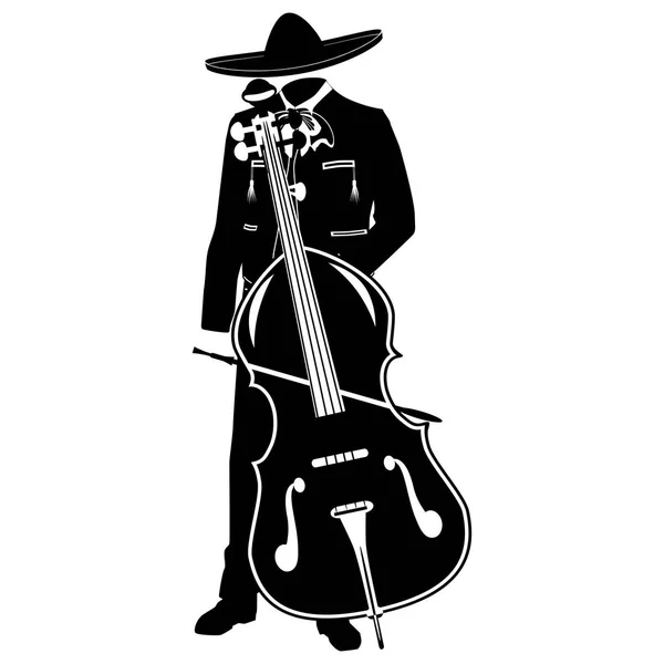 Mariachi con doble bajo vector negro plantilla — Archivo Imágenes Vectoriales