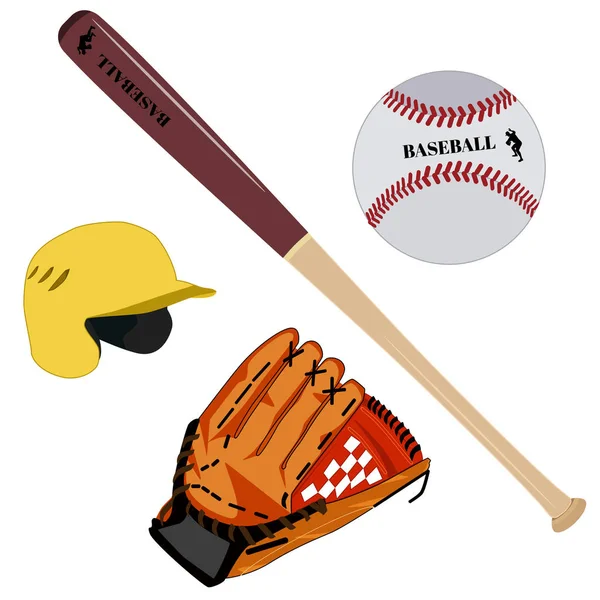 야구 장갑, 헬멧, 박쥐와 공 벡터 평면 그림 — 스톡 벡터