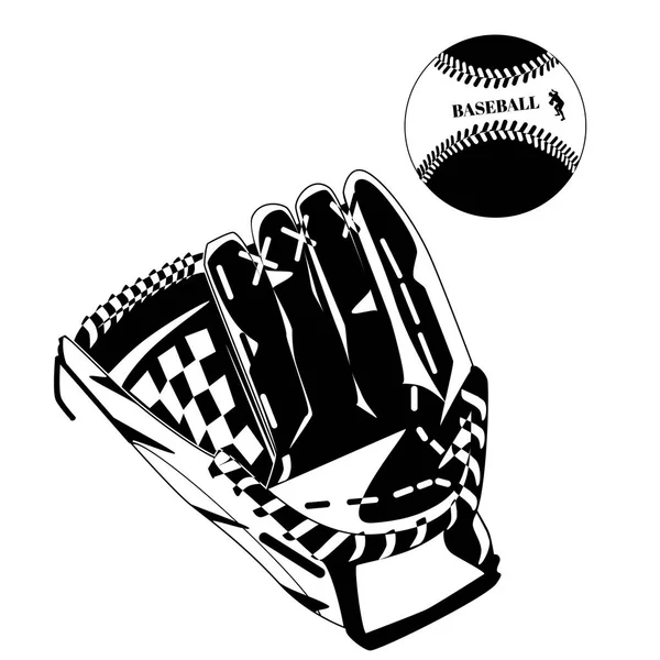 Schwarzer Baseballhandschuh und Kugelvektorabbildung — Stockvektor