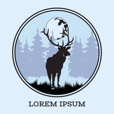 Geyik silhoueete ay vektör düz çizim ile