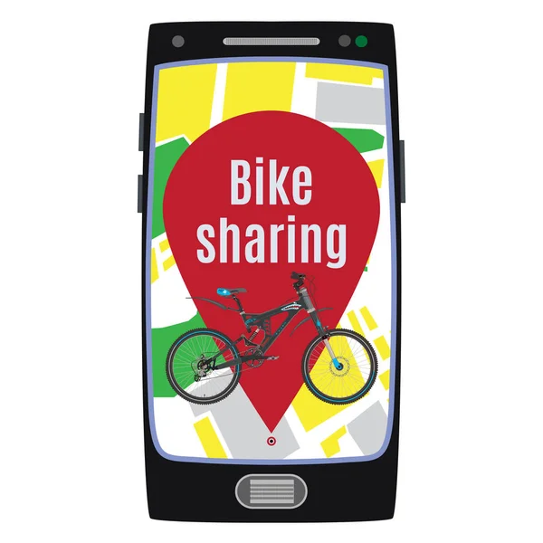 Kerékpár Megosztási Szolgáltatás Vektoros Illusztráció Elszigetelt Fehér Background Smartphone Val — Stock Vector