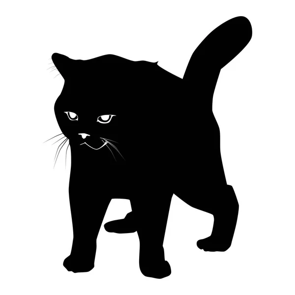 Силуэт черного кота на белой векторной иллюстрации — стоковый вектор