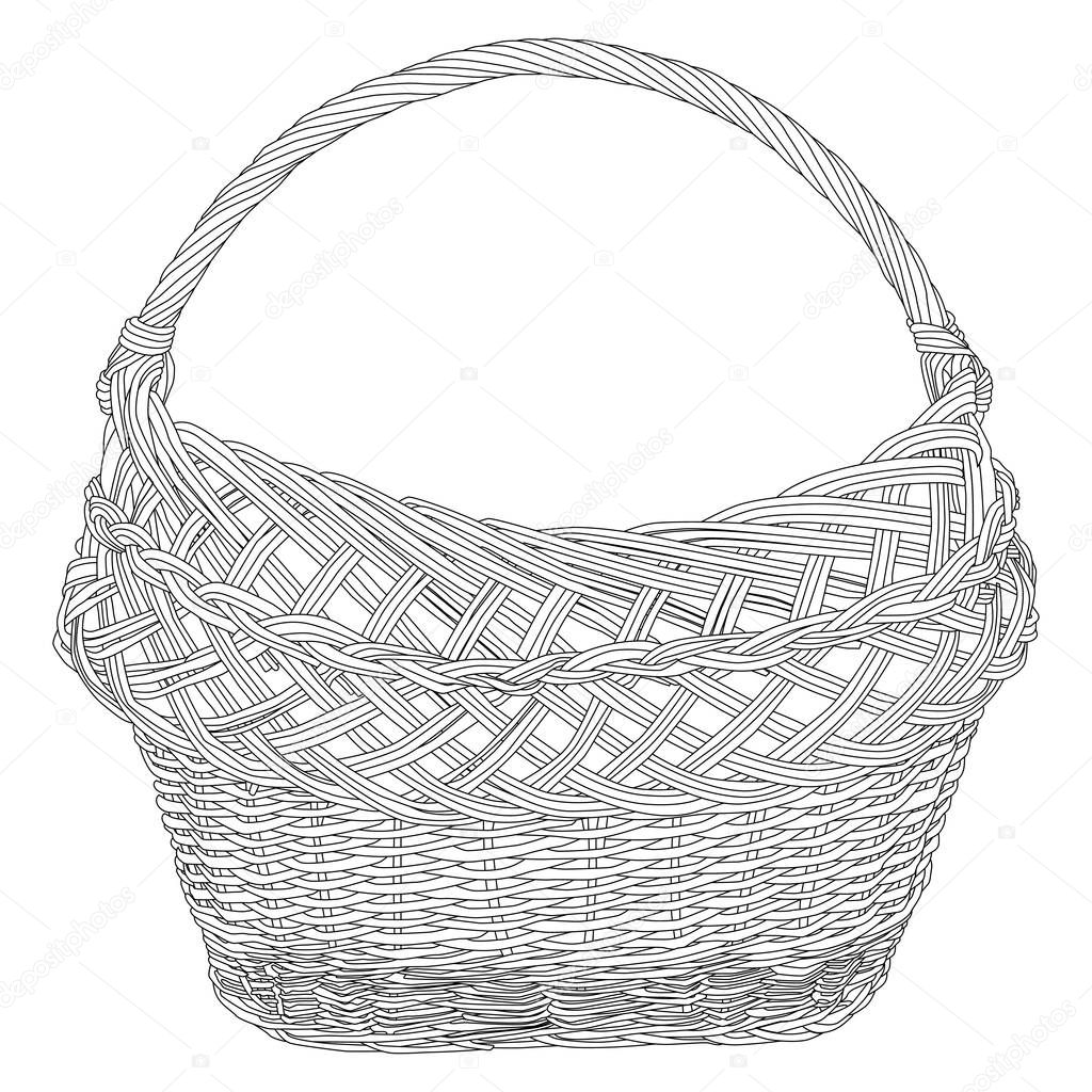 Empty wicker basket black silhouette vector illustration