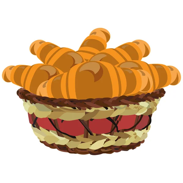 Panier en osier avec croissants, illustration vectorielle plate — Image vectorielle