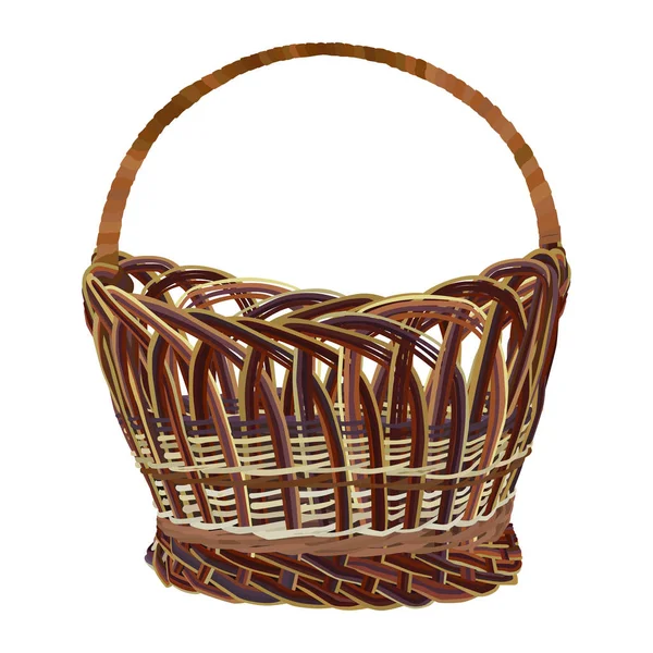 Vector de cesta de mimbre marrón vacío ilustración aislada — Vector de stock