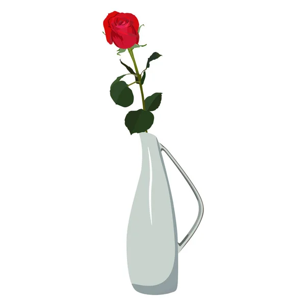 Одиночна червона троянда у вазі Векторні плоскі ізольовані ілюстрації — стоковий вектор